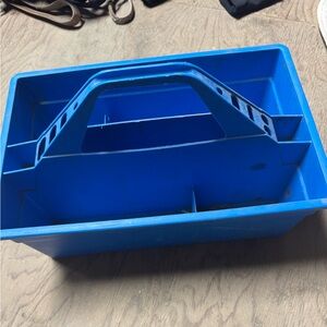 Blue plastic grooming caddy tote equestrian
